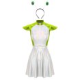 thumbnail image 3 of LiiYii Ensemble de Costume d'Alien de l'Espace pour Femmes, Robe Mini Évasée Trapèze à Manches Cap, avec Cheveux, Vert, P, 3 of 8