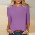 thumbnail image 2 of hotojiny Spring Tops for Women Lightweight Solid Color 3/4 Sleeve Crewneck Basics Tees Plus Size Soft Comfy Summer Work Shirt, 2 of 6
