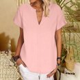 thumbnail image 4 of Timegard Tops for Women Cotton Linen Short Sleeve V-Neck Solid Color Casual Loose Top Blouse Basic Tee, 4 of 7