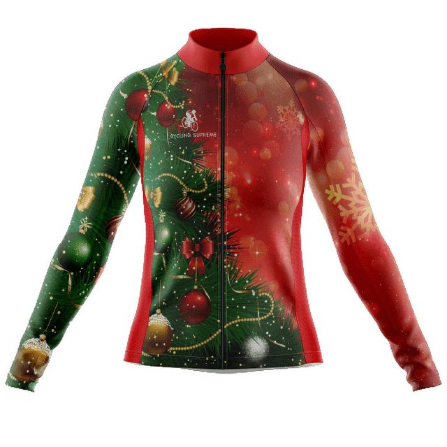 Long Sleeve Cycling Jersey Christmas Tree Womens - 4XL