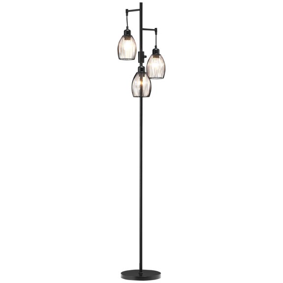 HOMCOM Industrial Floor Lamp 3-Light Dimmable Standing Lamp for Living Room