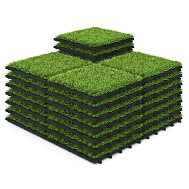 Gymax Gazon Artificiel 12 Pieds' x 12 Pieds' pour Extérieur et Intérieur, Décoration de Terrasse pour Patio