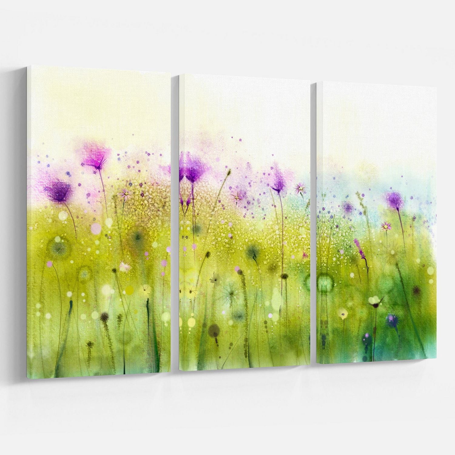 Design Art Green Purple Cosmos of Flowers Canvas Print
