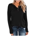 thumbnail image 2 of Timegard Womens Tops Long Sleeve Notched V-Neck Button Comfy Tee Fall Casual Loose Shirts Tops Blouse, 2 of 4