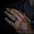 thumbnail image 3 of Alliance de Mariage pour Homme en Tungstène Noir Bague de Fiançailles Incrustation de Bois de Koa et de Turquoise Concassée 7, 3 of 5