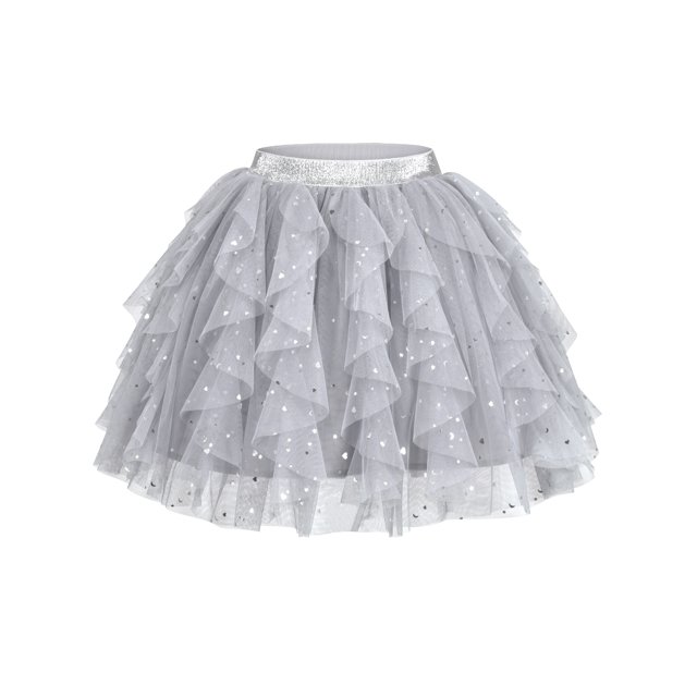 Girls Skirt Gray Layered Ruffle Fluffy Tutu Princess Party Birthday 11-12 Years