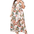 thumbnail image 2 of Robes pour Femmes Robe d'Été Imprimée Grande Taille Col en V Manches Courtes Taille Élastique Robe de Plage Robe de Soleil Robe Midi Fluide à Volants en Solde, 2 of 9