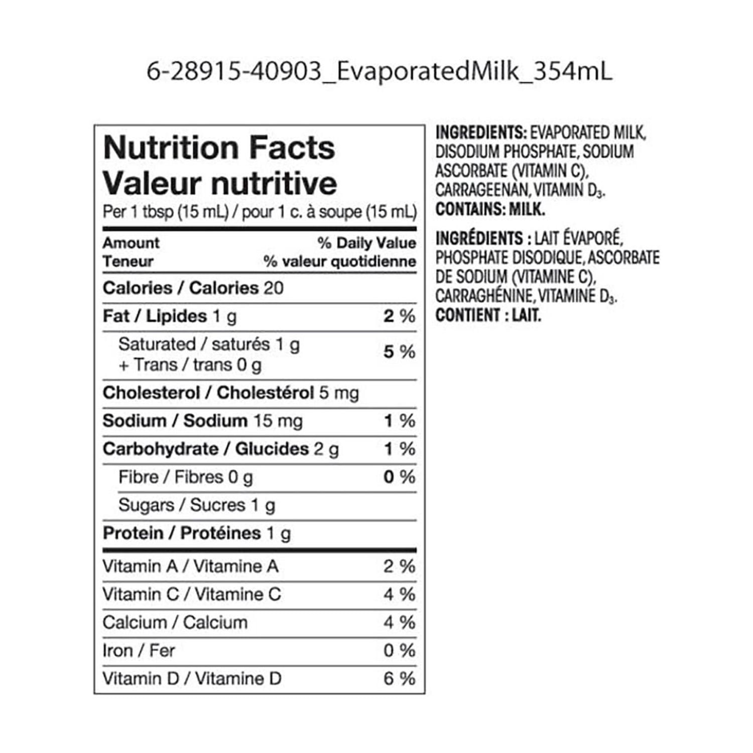 Great Value Vitamins C & D Added Evaporated Milk