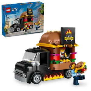 LEGO City Burger Truck Toy Building Set, cadeau amusant pour les enfants d'âge 5 Plus, Burger Van and Kitchen Playset, Minifigure du fournisseur et accessoires, jeu de prestige imaginatif pour garçons et filles, 60404