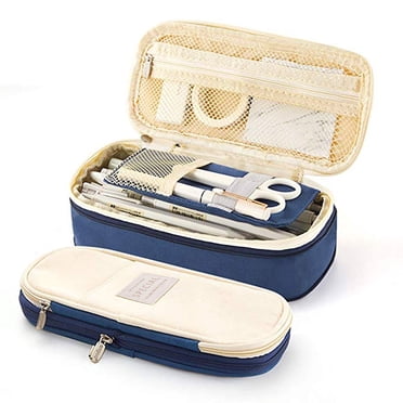 RXIRUCGD Large Pencil Case, Pencil Pouch with Zipper Compartments, Aesthetic Pencil Case for Kids and Adults, Stationery Pouch Pen Case for Office Blue