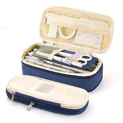 RXIRUCGD Large Pencil Case, Pencil Pouch with Zipper Compartments, Aesthetic Pencil Case for Kids and Adults, Stationery Pouch Pen Case for Office Blue