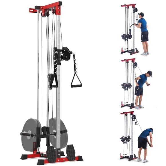 GloryStar Wall Mounted Pull Down Cable Machine for Home Gym, Floor Standing Design with Adjustable Seat, Knee Support, High Low Pulley, Supports up to 400LB Back Exercises