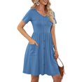 thumbnail image 5 of Ketyyh-chn99 Robes d'Été pour Femmes Robe Maxi Robe Décontractée Mini Robe Ample Confortable à Rayures Manches Longues Longue Robe Bleu,TG, 5 of 5