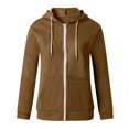 thumbnail image 3 of TIMIFIS Chandail à Capuchon pour Femme Veste Chandail Décontracté Fermeture Éclair Complète Manches Longues Ample Uni Entraînement Basique Actif Haut à Capuche-Coffee-Xxlautomne, 3 of 5