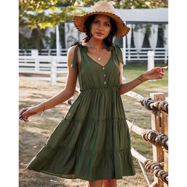YNIQUE Womens Summer Casual Spaghetti Strap Smocked Ruffled Vacation Mini Dress