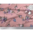 thumbnail image 3 of Soimoi Pink Rayon Fabric Floral & Flowerpecker Bird Print Fabric by the Yard 42 Inch Wide, 3 of 3