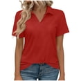 thumbnail image 2 of Ailaofu T-Shirts à Manches Courtes à Col en V pour Femmes, Hauts d'Été à Col, T-Shirts Décontractés Amples, 2 of 7