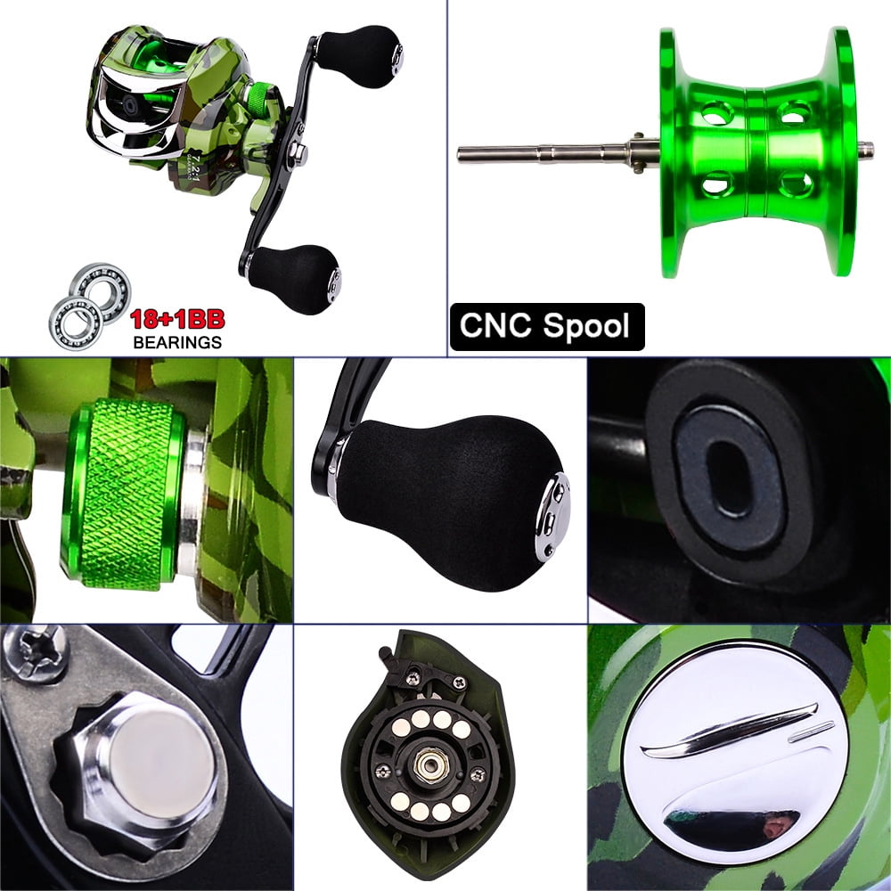 Riwcyla 18+1 BB Ball Bearing 7.2:1 Portable Fishing Reel Baitcasting ...