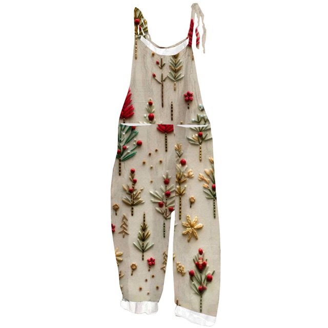 TIMIFIS Christmas Rompers For Women Ladies Printed Sleeveless Backless Loose Long Playsuits Rompers Jumpsuit with Pocket pring