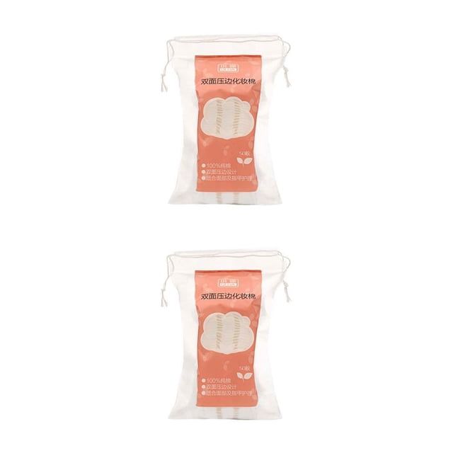 Maytalsory 50PCS/Bag Makeup Pads made of soft cotton with a compact structure, ideal for facial and eye cosmetic removal. Packaged in a travel-friendly drawstring bag, the pads measure approximately 6x5cm. Double-sided pressing technology ensures moisture retention and effective cleaning.
