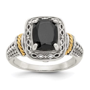Bague en Argent Sterling Bicolore Plaqué Or avec Onyx