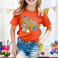 thumbnail image 2 of PMVFHDE Tenue de Pâques pour Filles T-Shirt Graphique de Pâques / Imprimé Lapin & Œuf Manches Courtes Col Rond / Tee-Shirt en Coton Doux pour Tout-Petit / Tenue Décontractée Printemps Été Orange, 4-5 Ans, 2 of 4