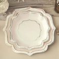 thumbnail image 1 of CUITING 25 Pack White Pink Paper Dessert Plates in Damask Floral Pattern  8” Round Disposable Salad Appetizer Plates with Scalloped Rims - 300 GSM, 1 of 11