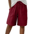 thumbnail image 1 of Swstbby Liquidation d'Économies d'Été 2025! Shorts d'Été pour Femmes Grande Taille, Shorts de Couleur Unie pour Femmes Shorts Décontractés Capris Rouge P, 1 of 5