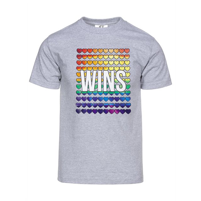 Mens Pride Love Wins Rainbow Short-Sleeve T-Shirt - Heather Grey - 2X-Large