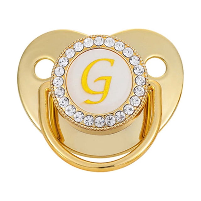 DPTALR Baby Pacifier 26 Letter Name Initials Clip Silicone Baby Pacifier Golden Shiny Newborn Pacifier