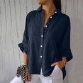 thumbnail image 2 of RKSTN Hauts pour Femmes Couleur Unie Coton et Lin Col Rabattu Chemises à Manches Longues Blouses Décontractées Printemps Été Polyvalentes Amples Grande Taille Hauts pour Femmes, 2 of 5