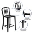 thumbnail image 2 of 24'' High Black Metal Indoor-Outdoor Counter Height Stool with Vertical Slat Back, 2 of 9