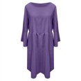 thumbnail image 3 of Meichang Robes en Coton et Lin pour Femmes Grande Taille Col Rond Manches Courtes Mini Robes Unies Décontractées Amples T-Shirts Robes Été Plissées à Taille Fluide Robes Violet m, 3 of 5