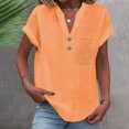 thumbnail image 2 of T-Shirts Femmes Plus Mode Décontractée Col en V Boutonné Manches Courtes avec Poches - Hontri, 2 of 5
