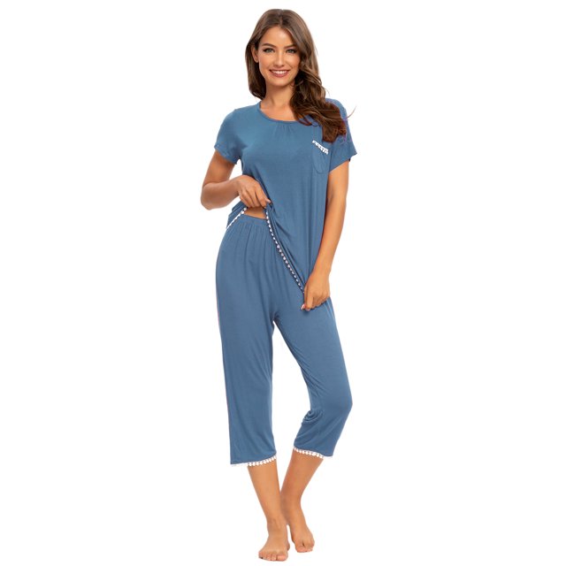 MINTLIMIT Ensembles de Pyjama Unis pour Femmes, Hauts à Manches Courtes et Pantalons Capri