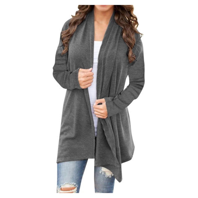 UPPADA Long Button Down Cardigans for Women Dressy Cardigan Open Front Sweater Open Back Sweatshirts with Pockets Dark Gray,XL