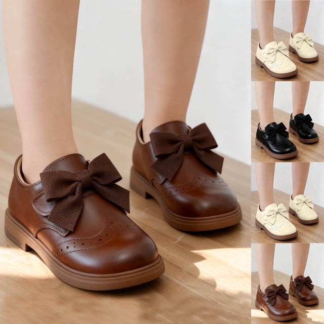 JDQJBZ Toddler Girls Mary Jane Flats Shoes Solid Color Bowknot Comfortable Soft Sole
