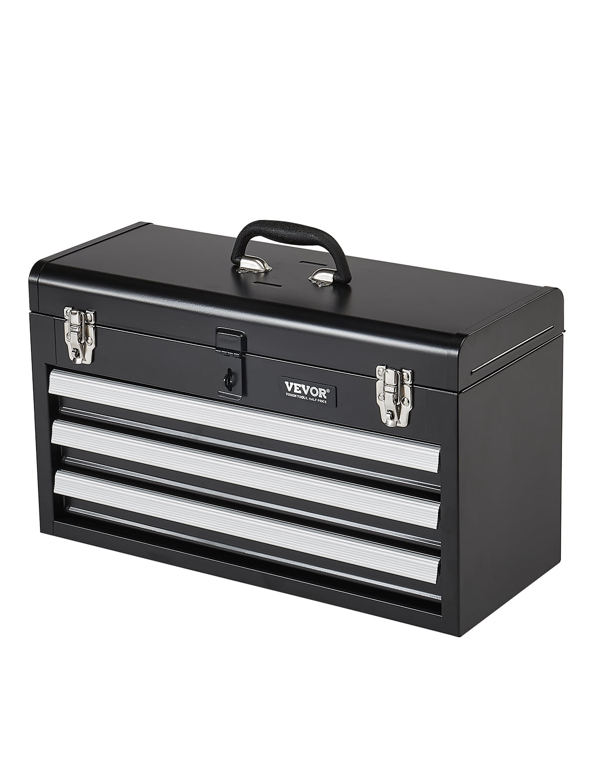 VEVOR Tool Box 20.5-inch Portable Metal Tool Box with 3 Drawers Tool Organizer Black