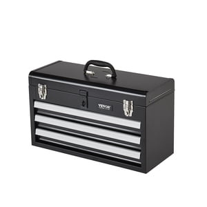 VEVOR Boîte à outils de 20,5 pouces Portable Metal Tool Box avec 3 Dessinateurs Outil Organisateur Noir
