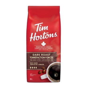 Tim Hortons Dark Roast Ground Coffee, Dark Roast, Ground Coffee Bag, Made with 100% Arabica Beans, Smooth & Bold Flavour, 300g
