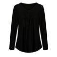 thumbnail image 1 of DYMADE Women's Solid Henley V-Neck Blouse Pleated Button Tunic Shirt Top, 1 of 2