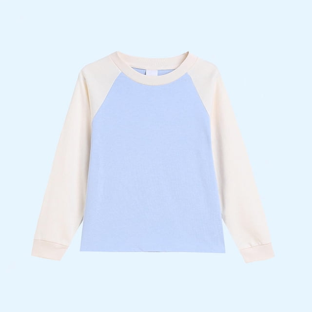 Milgrthf Enfants Garçons Filles Chandail à Col Rond Automne Décontracté Manches Longues Raglan à Blocs de Couleur Coton Chandail à Enfiler Hauts Bleu Ciel 2 Ans