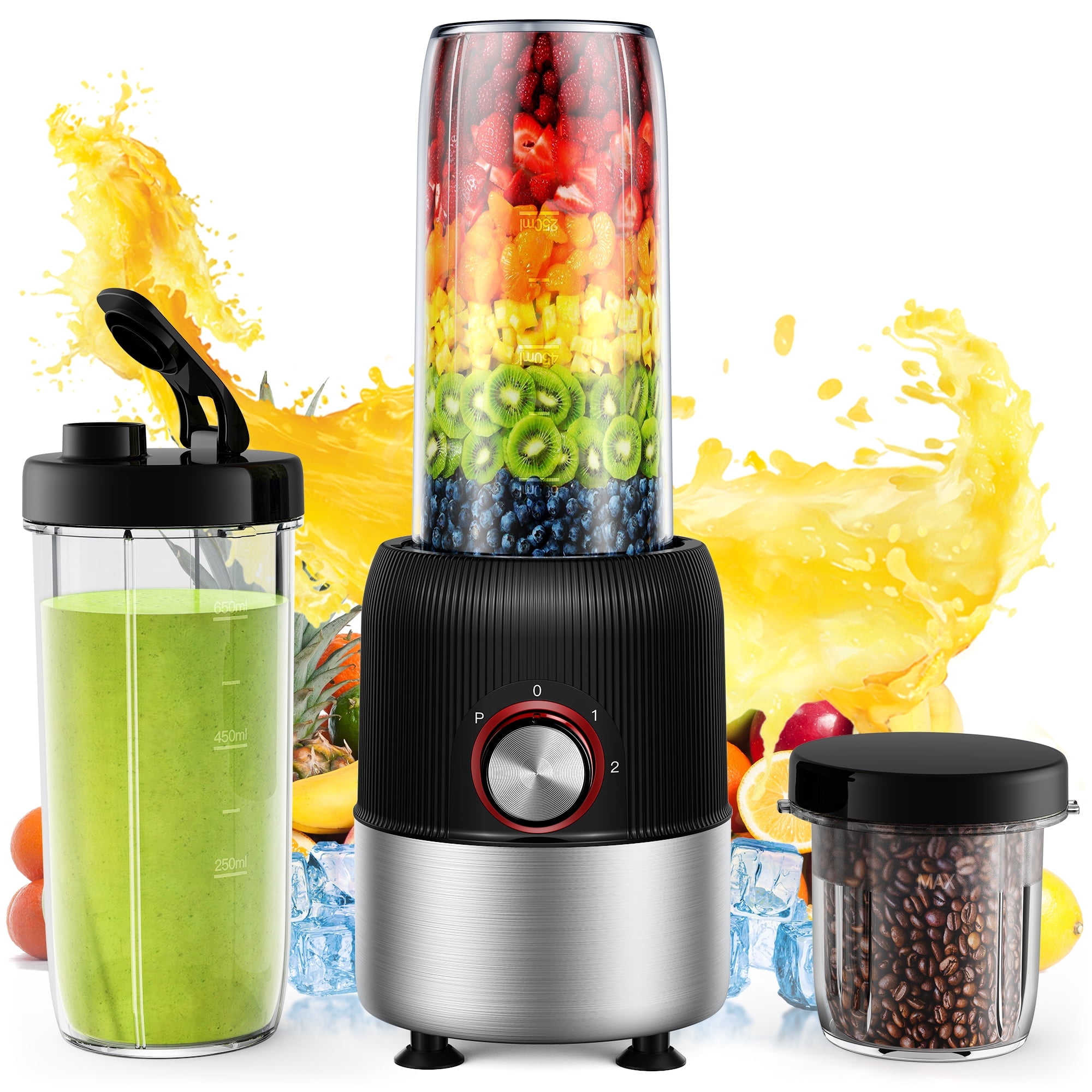 2-in-1 Multipurpose Blenders for Smoothies with 22oz No-BPA Portable Bottle, Coffee/Spices Jar Bottle for Grinder, New