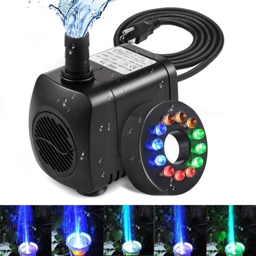 220 Gph (800L/H, 12W) Submersible Water Pump With 12 Led Colorful Pump Lights, 2 Nozzle & 6 Feet Power Cord For Fish Tank, Aquarium, Fountain, Pond