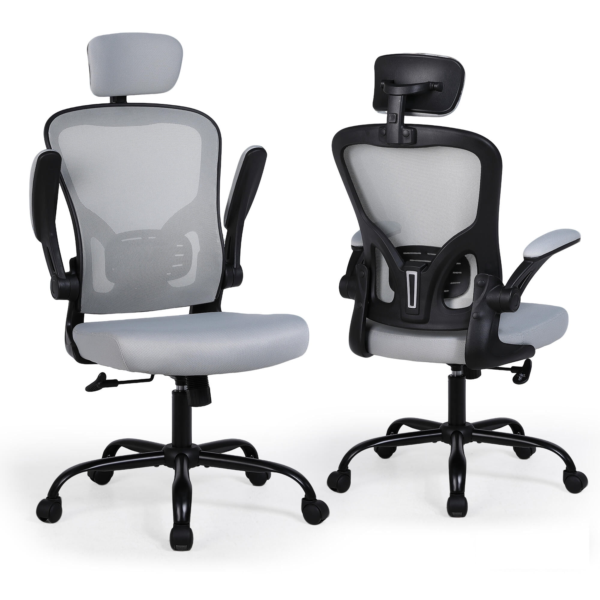 Ergonomic Office Desk Chair with Headrest, Lumbar Back and Flip-up Arms, 3.7" Thick Seat, 320lbs, High Back Mesh Swivel Computer Chair for Home Studying Working