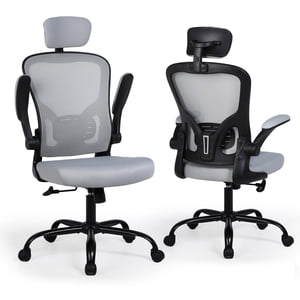 Ergonomic Office Desk Chair with Headrest, Lumbar Back and Flip-up Arms, 3.7" Thick Seat, 320lbs, High Back Mesh Swivel Computer Chair for Home Studying Working