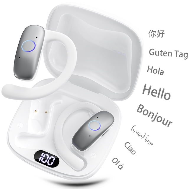 JYX Écouteurs Véritables Sans Fil avec Bluetooth 5.4, Réduction active du Bruit et Son Stéréo Hi‐Fi. Affichés dans un Étui de Recharge Blanc avec un Affichage Numérique à DEL Indiquant l'Autonomie de la Batterie. Conçus pour le Sport, les Voyages et les Affaires, Ces Écouteurs Offrent des Commandes Tactiles, un Micro Intégré et une Traduction en Temps Réel de 115 Langues. Conception Durable Résiste à la Sueur et aux Chutes, Ce Qui en Fait des Écouteurs de Sport Idéaux.