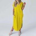 thumbnail image 4 of FAIWAD Robe T-Shirt Maxi pour Femmes Décontractée Ample à Col en V à Manches Courtes Fendue Robe d'Été de Plage avec Poche, 4 of 8