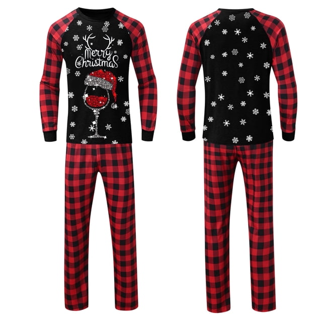 LSLJS Family Pajamas Matching Noël Ensembles, Tenues Parent-Enfant Noël Costumes Patchwork à Carreaux Imprimés Vêtements de Maison Col Rond Manches Longues Pajamas Ensembles Deux Pièces for Ensemble de Nuit de Noël