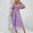 thumbnail image 1 of Gspmoly Robes pour Femmes Grande Taille, Robe à Épaules Dénudées à Manches Courtes Plissée à Taille Haute pour Femmes, Offres de Robes de Mariage pour Femmes, 1 of 9